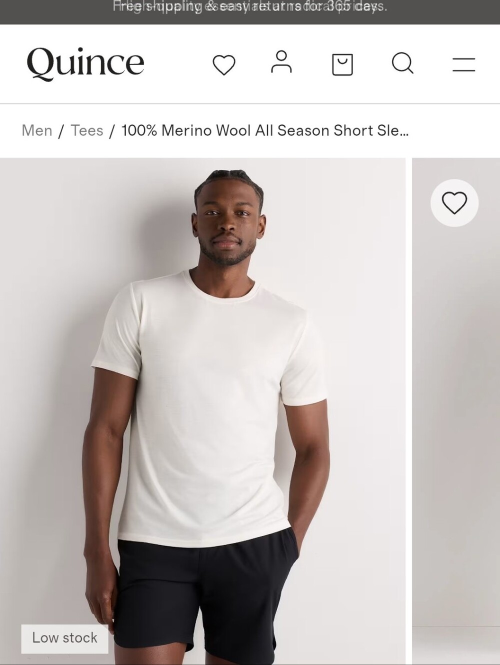 NWT Quince Men’s 100% Merino Wool All-season Short Sleeve Base Layer Tee — Cream